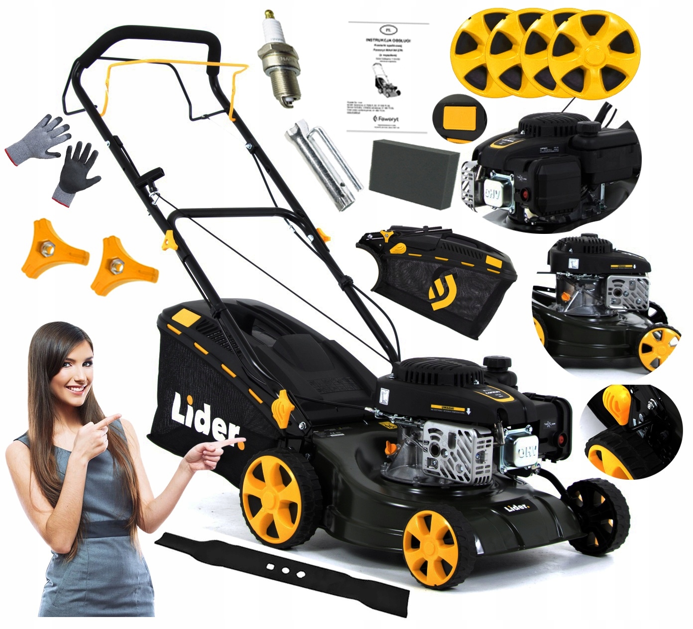 Benzínová kosačka na trávu Lider 7 HP s pohonom, šírka kosenia 40 cm, objem koša 45 l